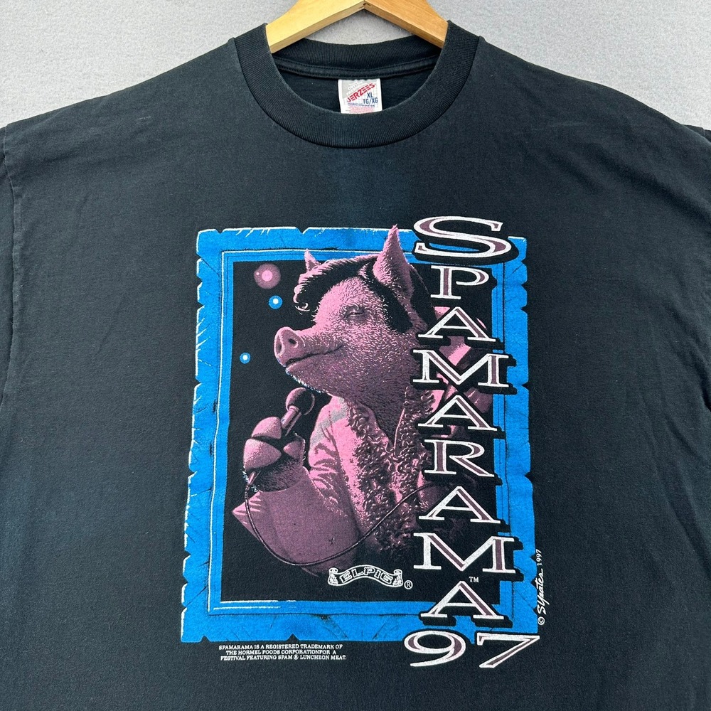 1997 Spamarama 90's Elvis Austin Texas T-Shirt Black XL RARE VTG BBQ Merch USA